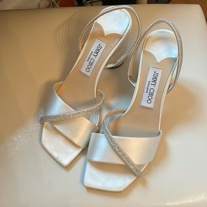 Jimmy Choo Plum Satin & Glitter Slingback Sandals in size 38.5